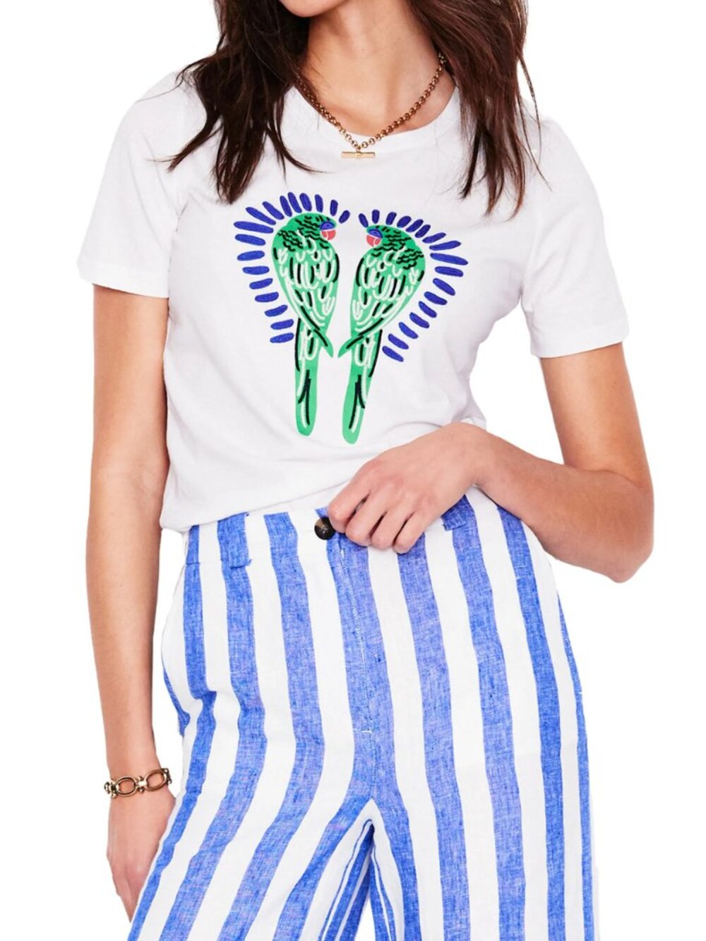 Boden White Parrot Graphic T Shirt 100% Cotton Size XL Casual Playful Colorful